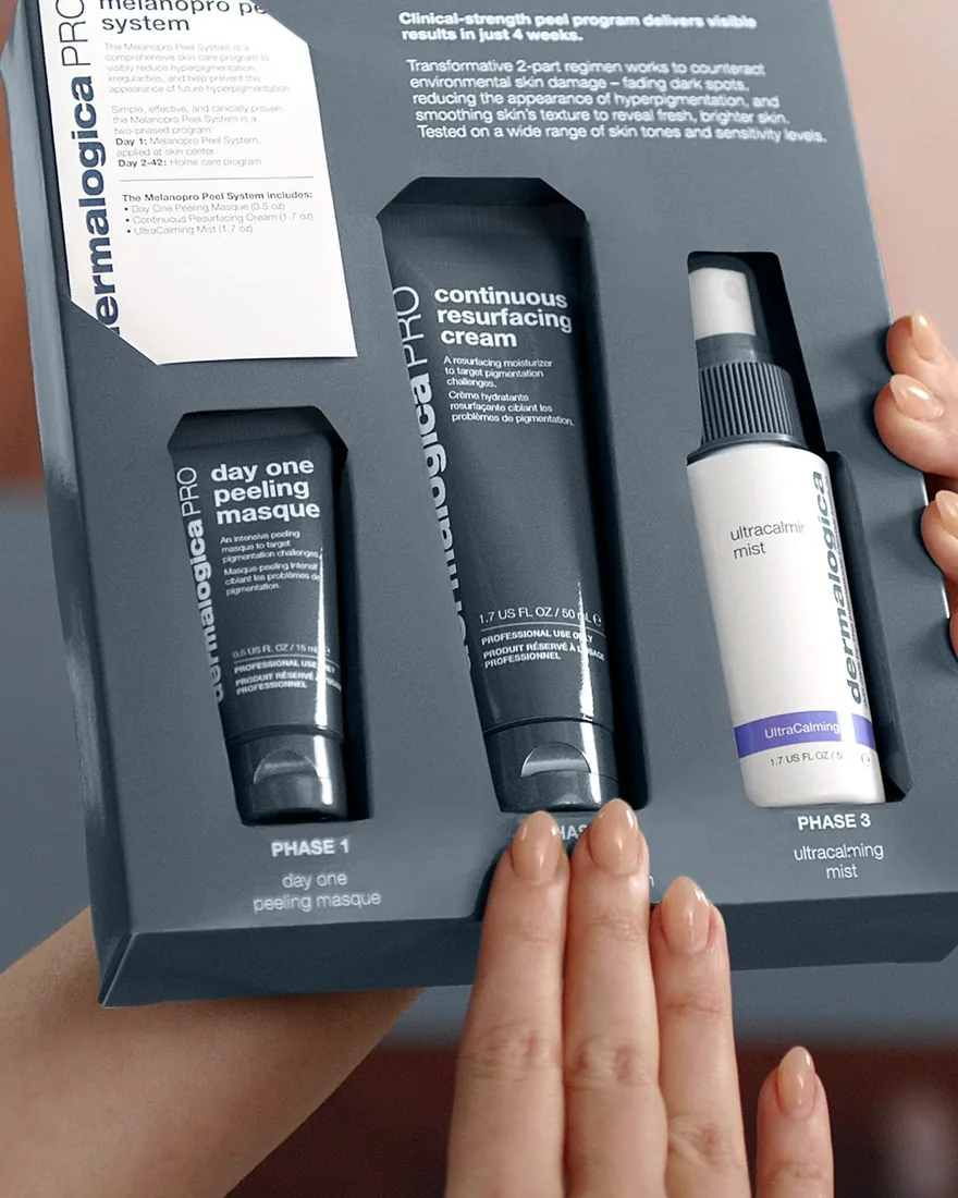 Das MelanoPro Peel System von dermalogica mit Peeling Maske, Resurfacing Cream und UltraCalming Mist